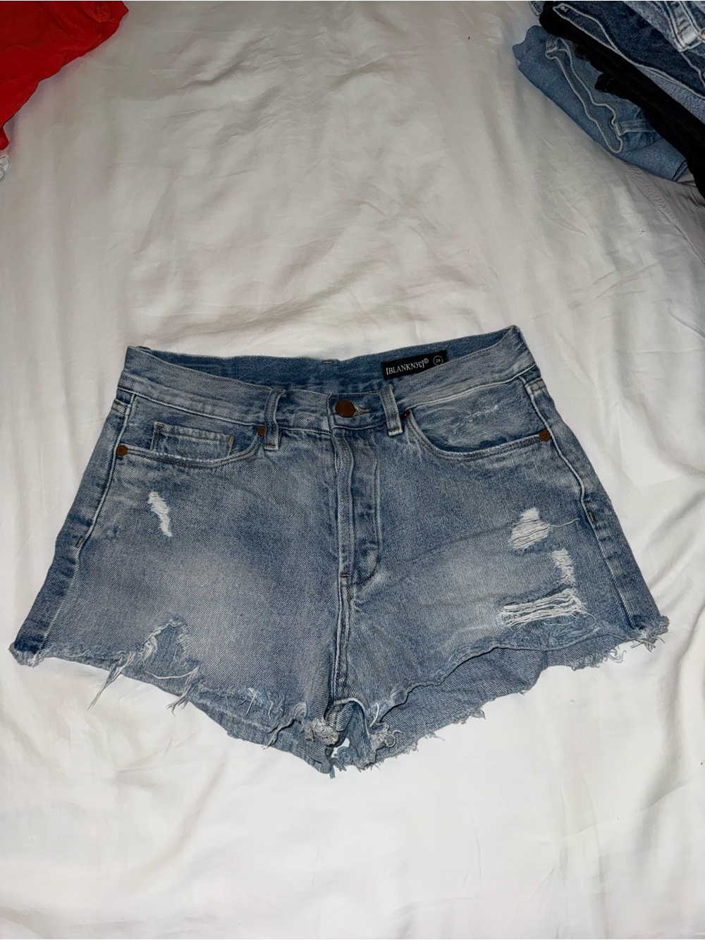 Blank NYC Light Blue Distressed Denim Cutoff Shorts